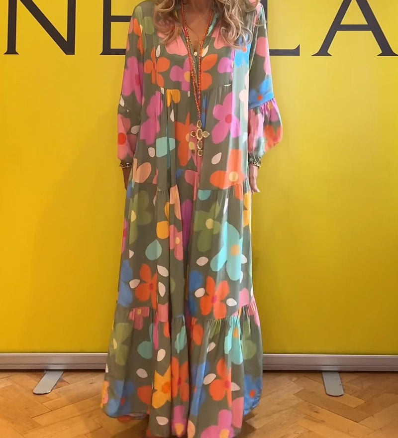 Robe décontractée à manches cloche et imprimé floral coloré