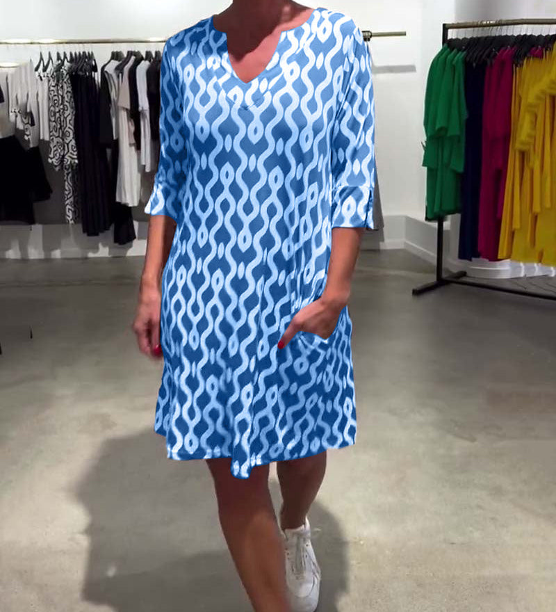 Robe Col Montant Mi-longue Imprimée