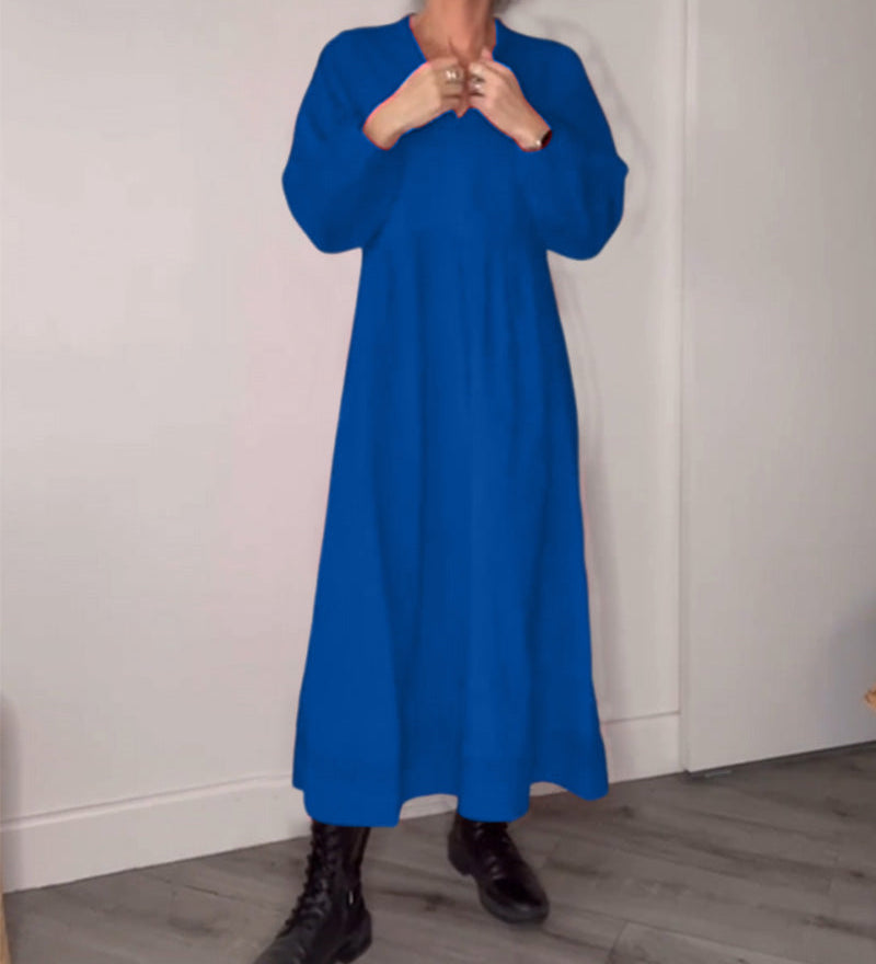 Robe élégante à col en V et manches longues