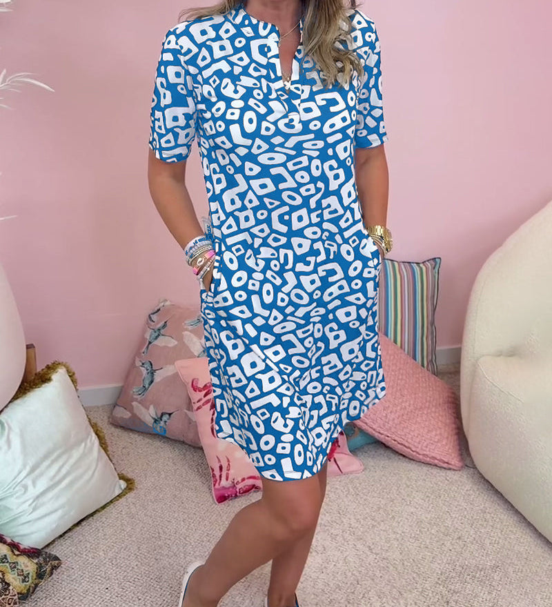 Robe décontractée à col en V et poche imprimée