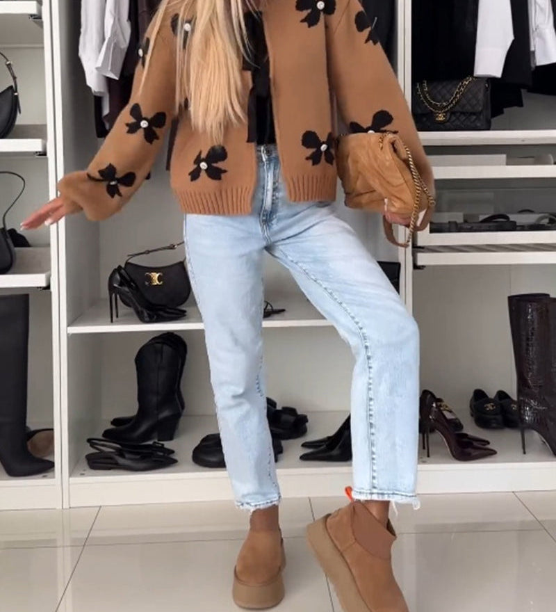 Cardigan à lacets avec perles et nœud