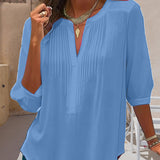 Blouse unie plissée col V