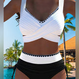 Bikini Casual Couleur Contrastée Couture Deux Pièces