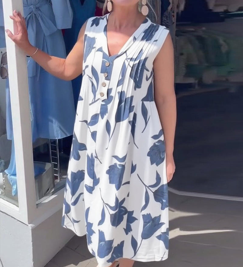 Robe Décolleté En V Sans Manches Imprimée