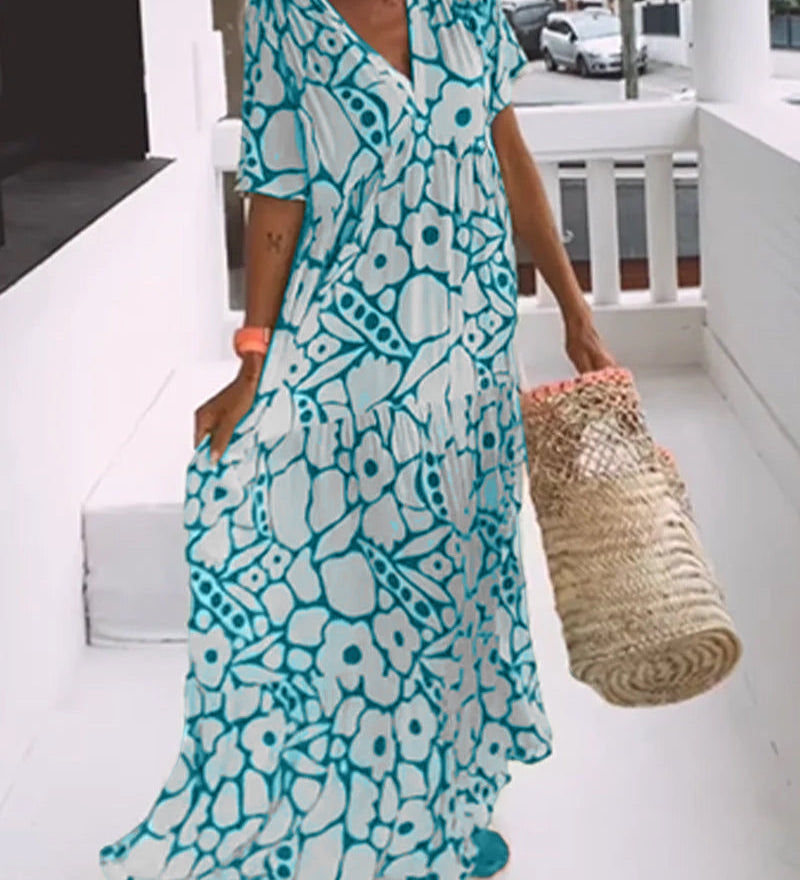 Robe ample imprimée à col en V
