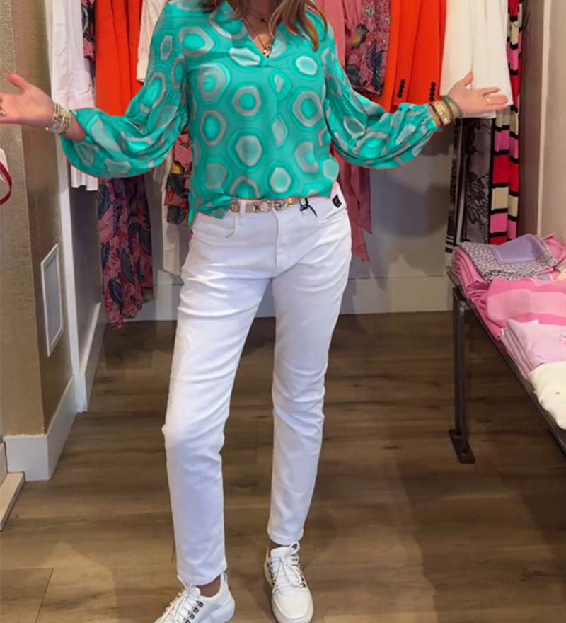 Blouse décontractée à manches longues et imprimé géométrique