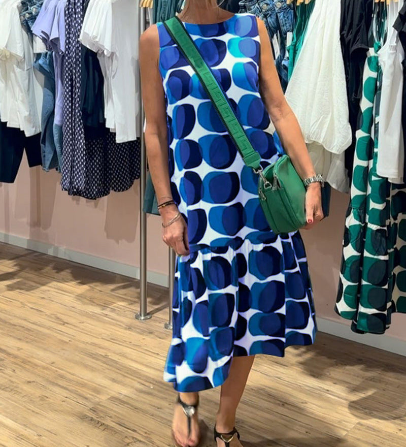 Robe imprimée sans manches à col rond
