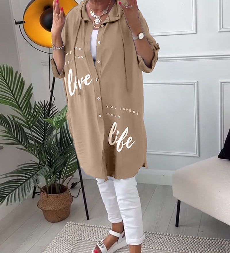 Manteau à capuche boutonné imprimé lettre