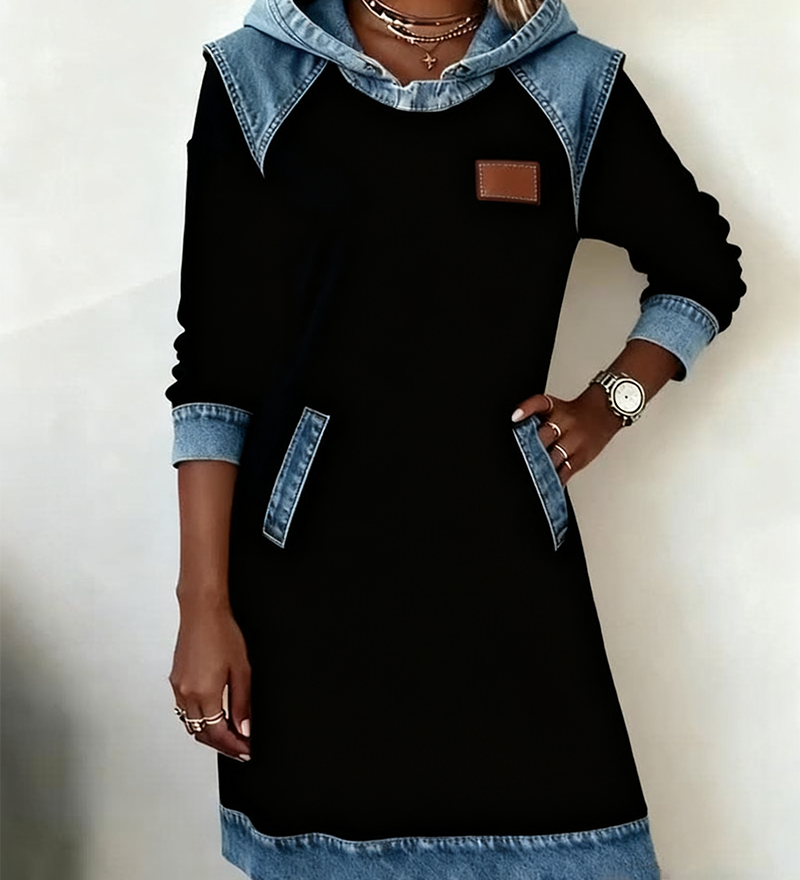 Robe À Capuche Avec Empiècements Contrastés