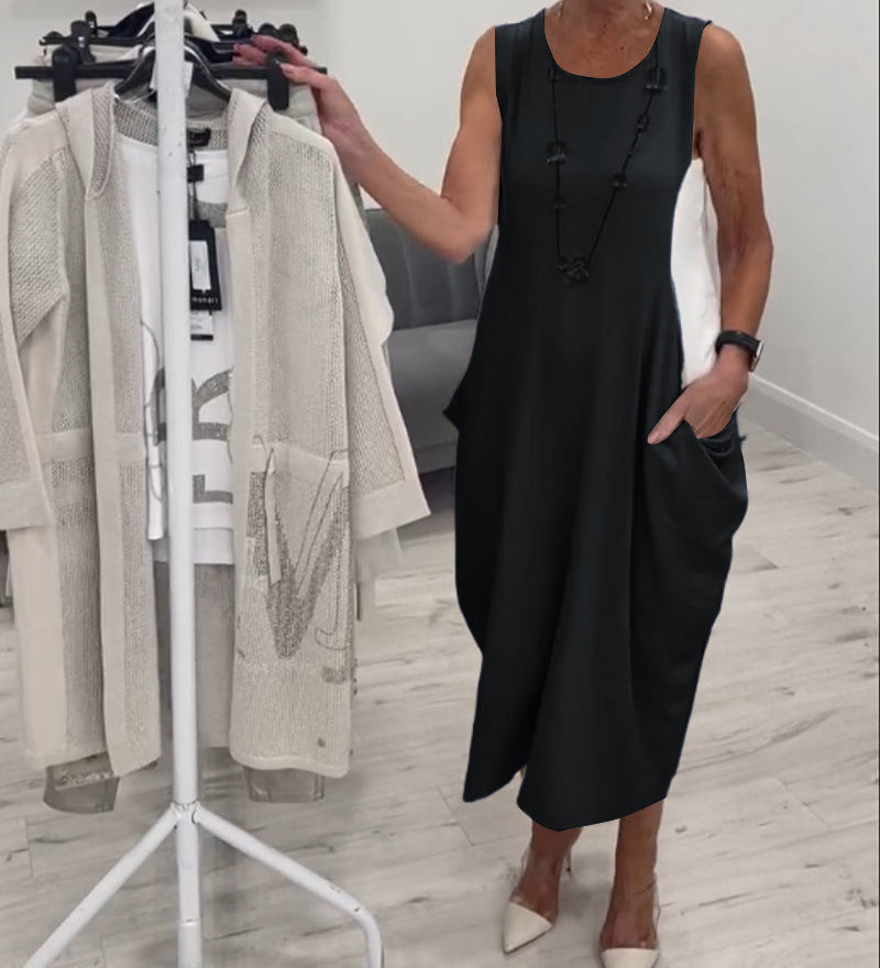 Robe patchwork de poche sans manches à la mode