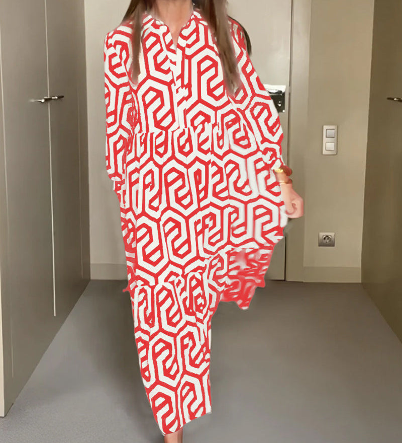 Robe à manches à neuf points à imprimé géométrique