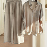 Ensemble deux pièces avec pantalon chemise de couleur unie