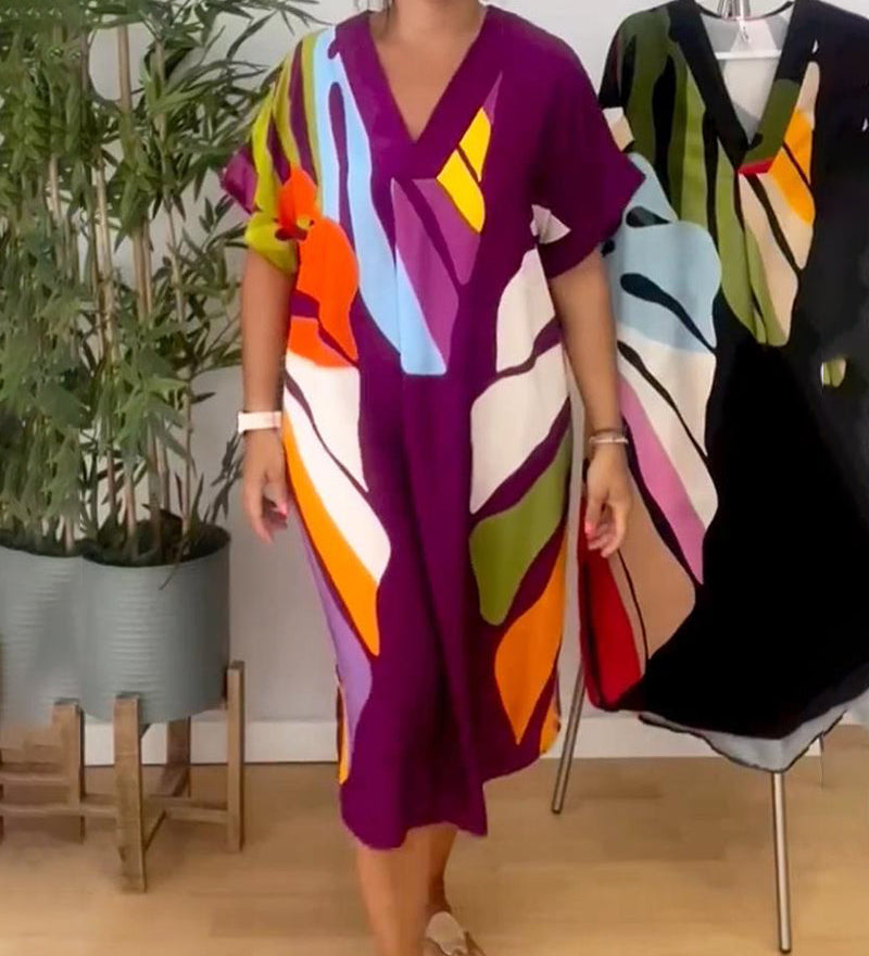 Robe décontractée à imprimé feuilles colorées