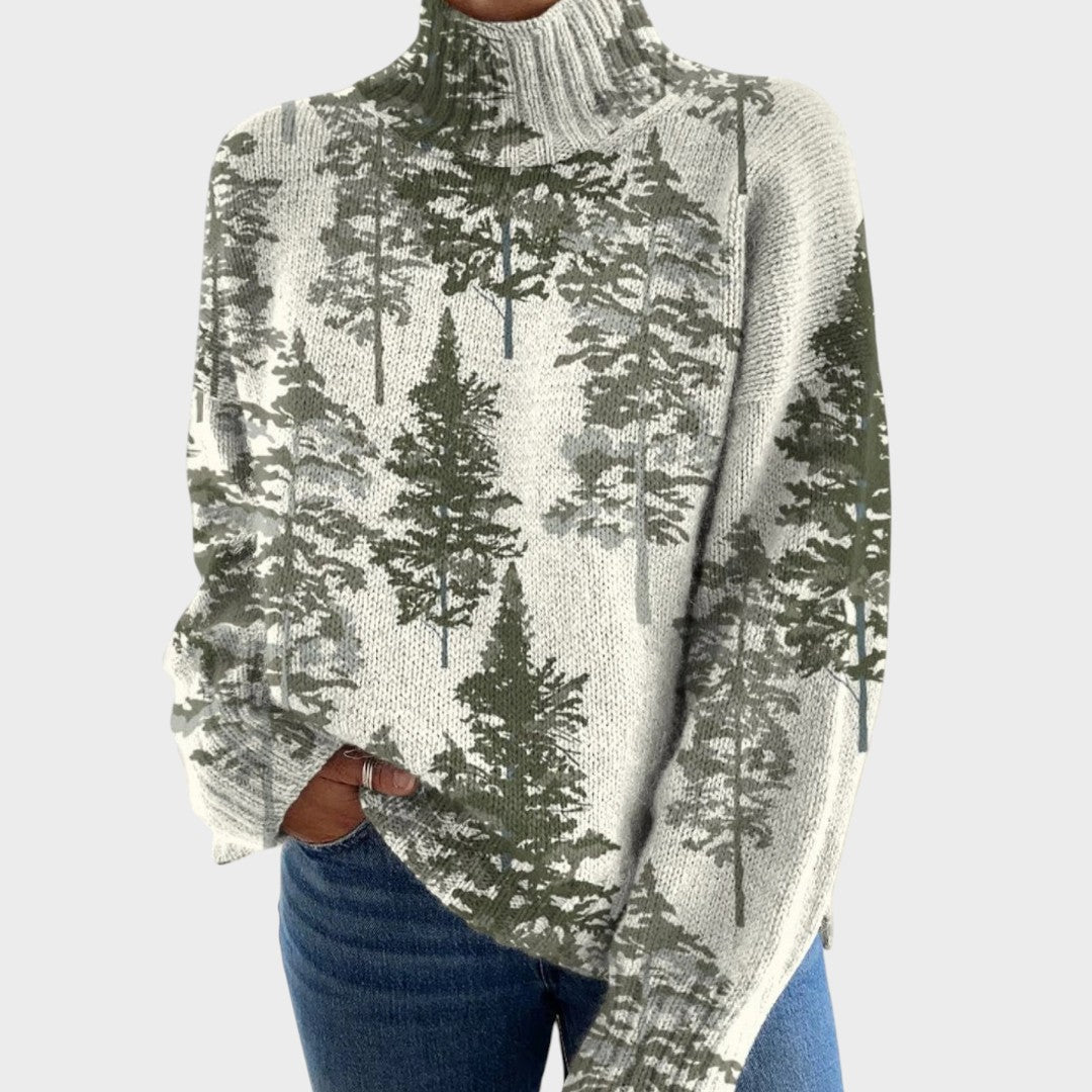 Pull col roulé gris à motif forêt de sapins — Camille, LucieSaint-Tropez