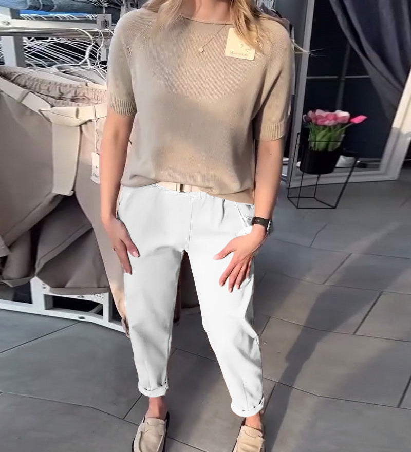 Pantalon Uni Décontracté Droit