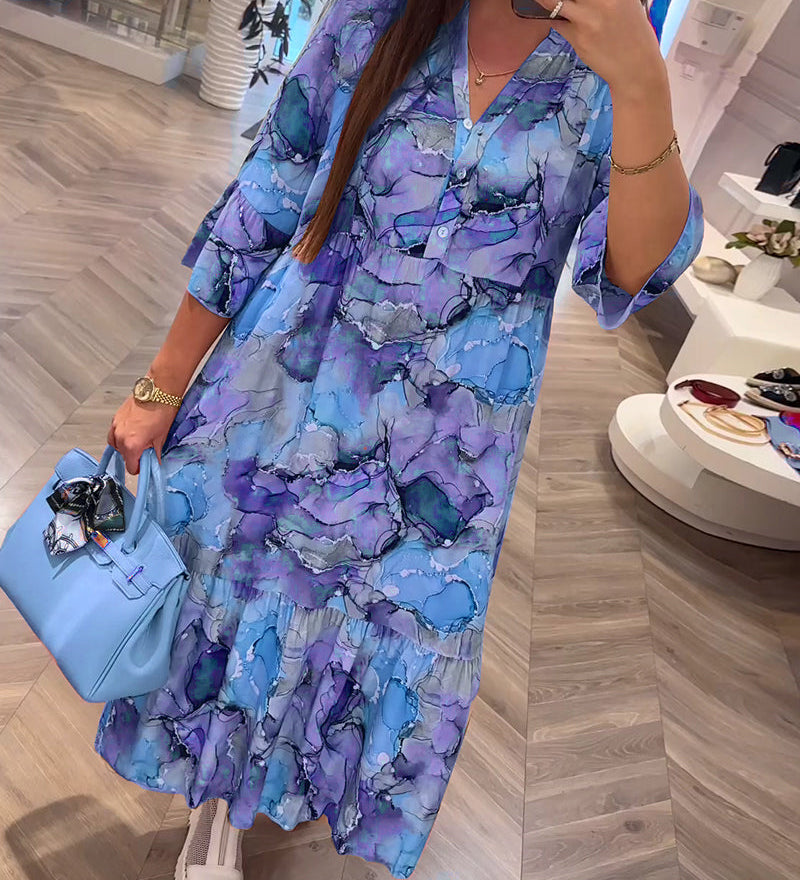 Robe ample douce imprimée à col en V