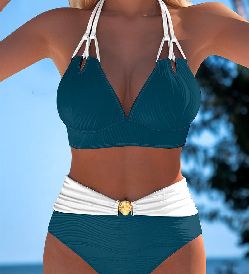 Maillot de Bain Double bretelle Haute taille Couleur contrastée