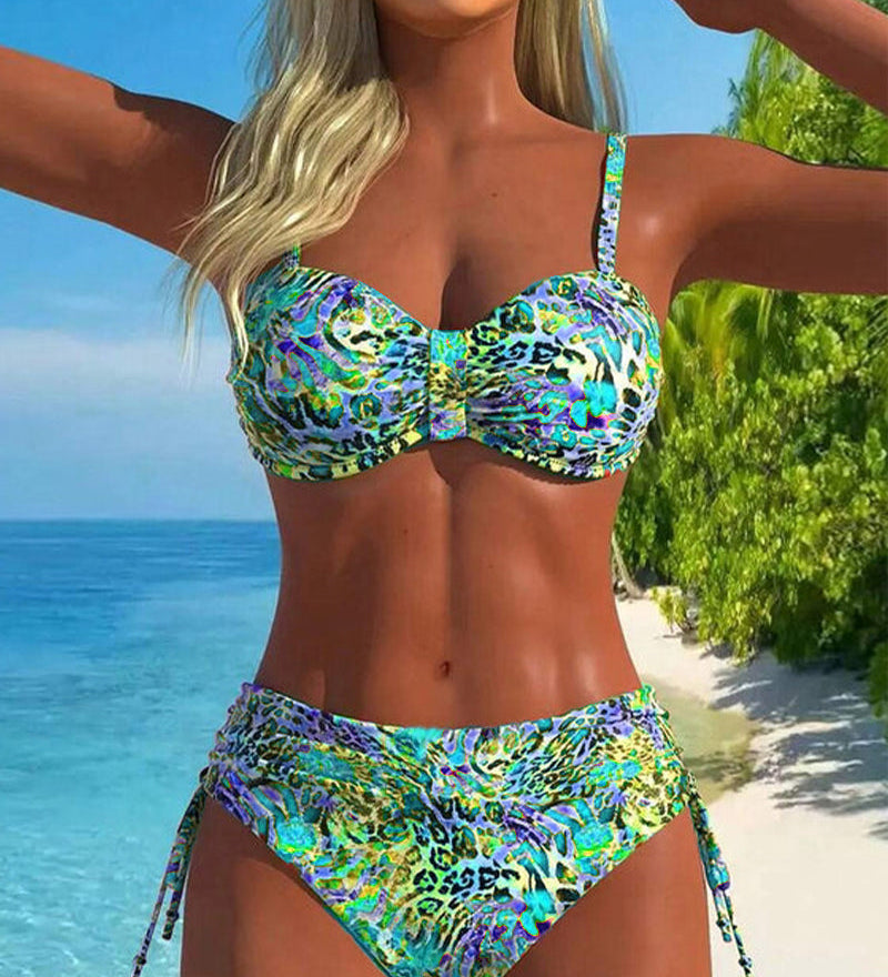 Maillot de Bain en Deux Pièces Accrocheur avec Motif Léopard
