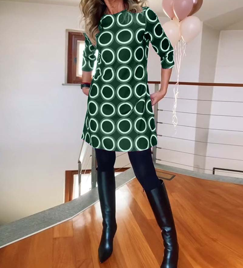 Robe décontractée à col rond et imprimé cercles