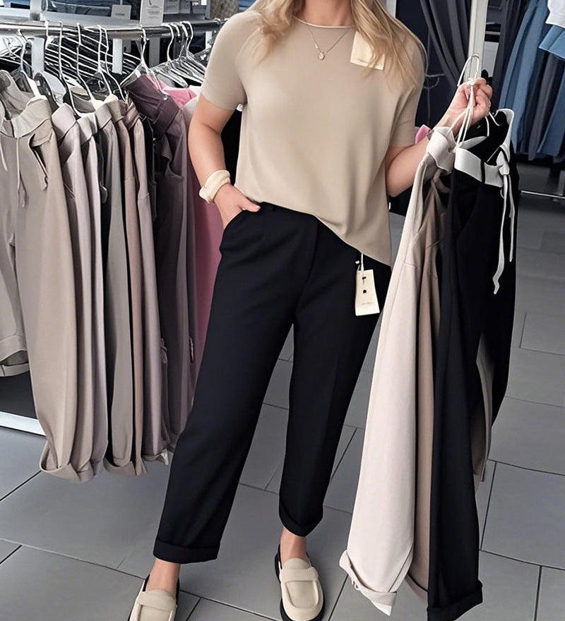 Pantalon Uni Décontracté Droit