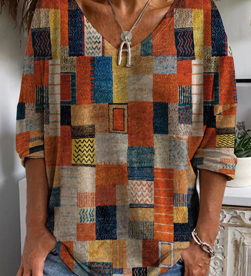 Lydiane | Haut patchwork à col en V pour femme