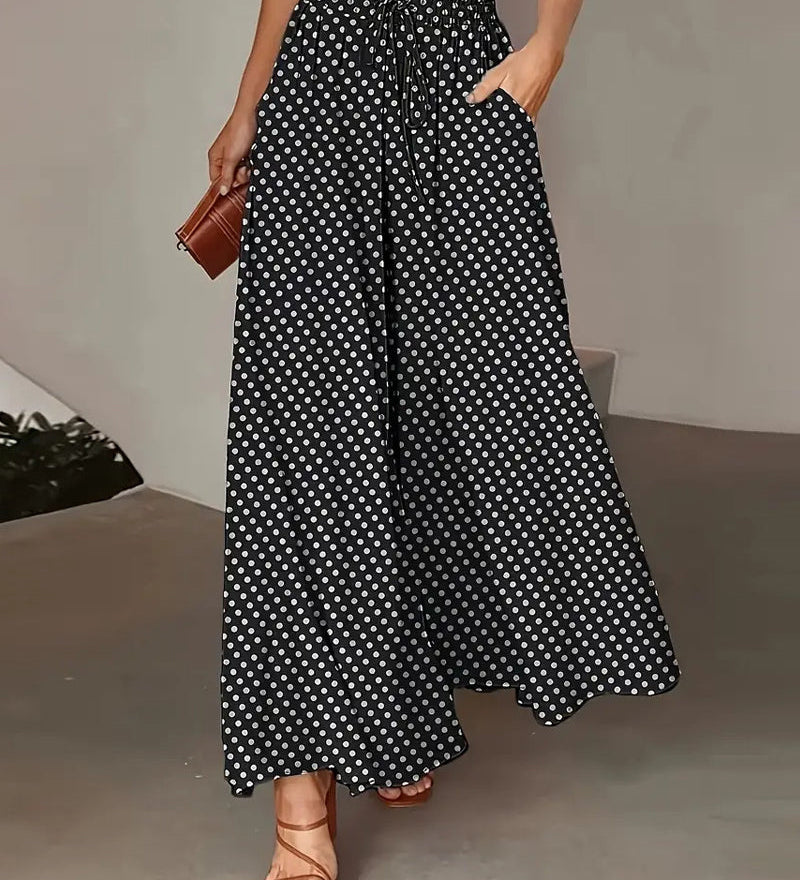 Pantalon Imprimé Pois Long