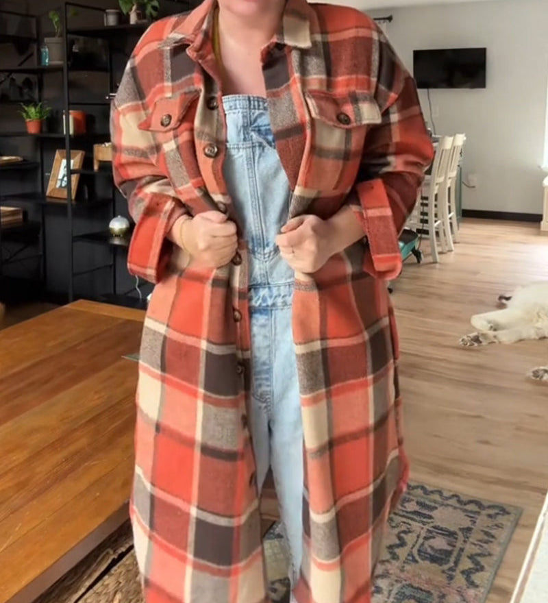 Manteau décontracté à carreaux avec boutons