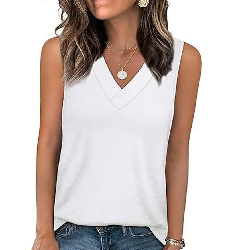 Débardeur T-Shirt Femme Sans Manches Col V Amincissant Coupe Décontractée