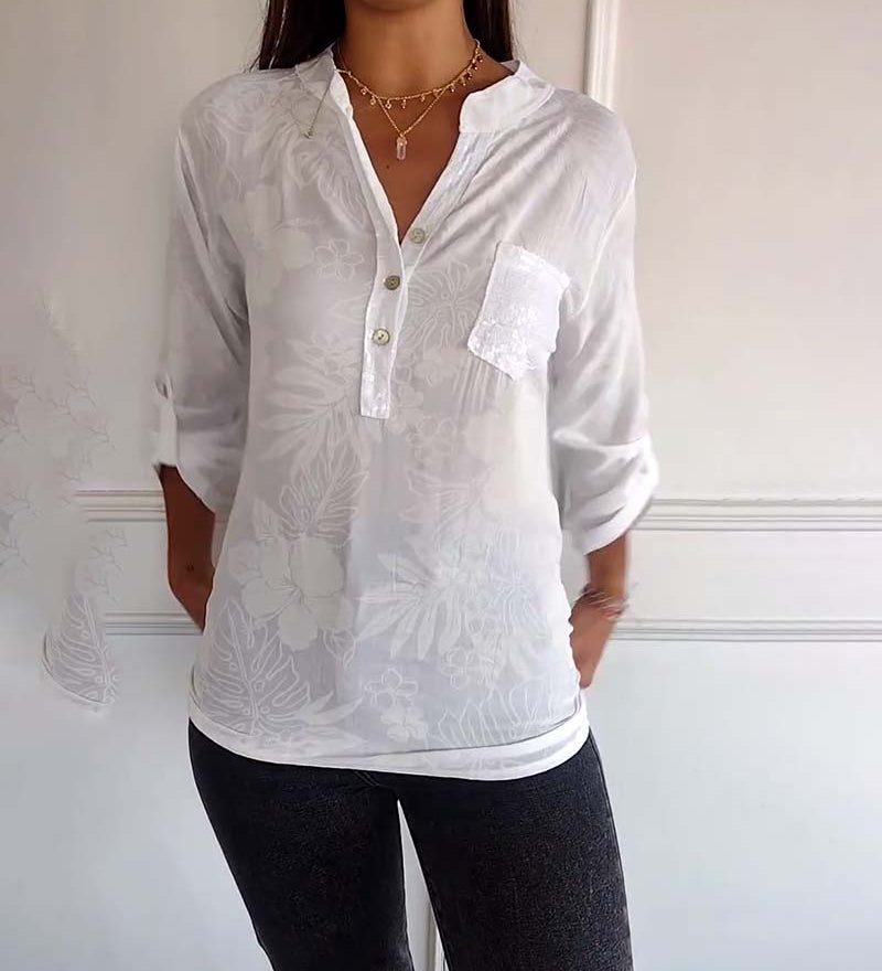 Haut imprimé feuilles à sequins patchwork