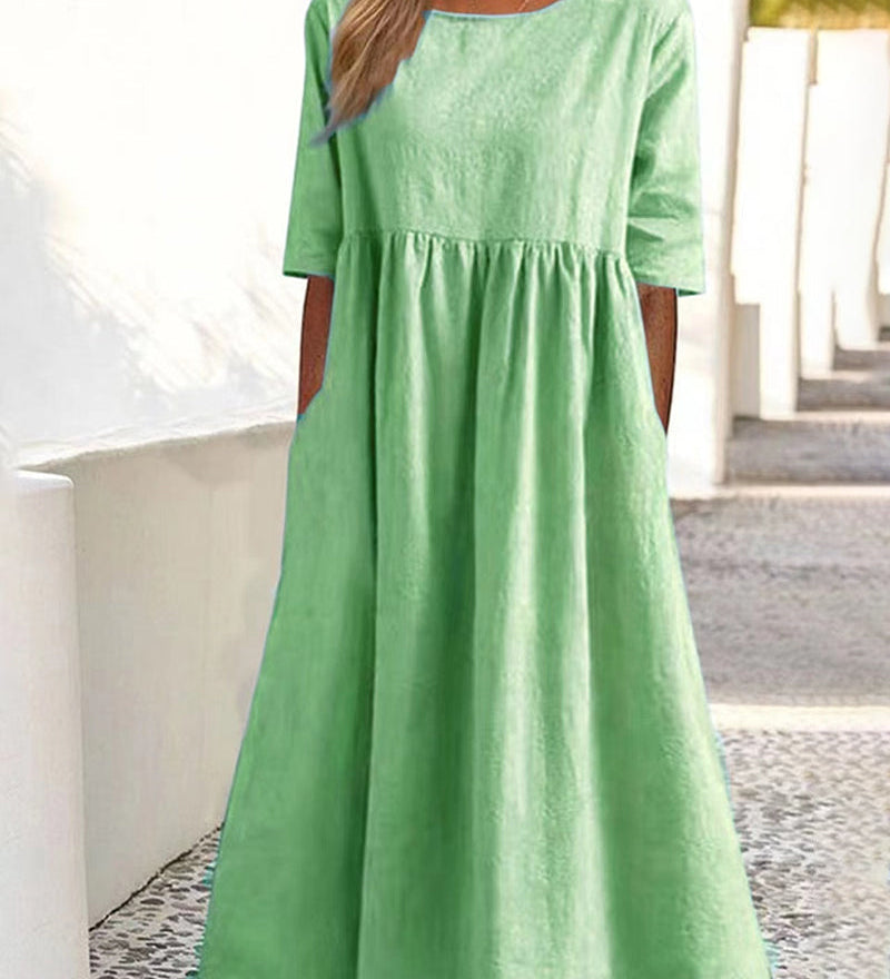 Robe unie en coton lin