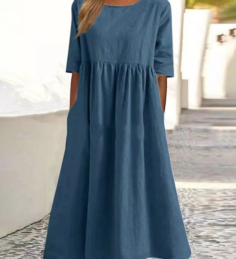 Robe unie en coton lin
