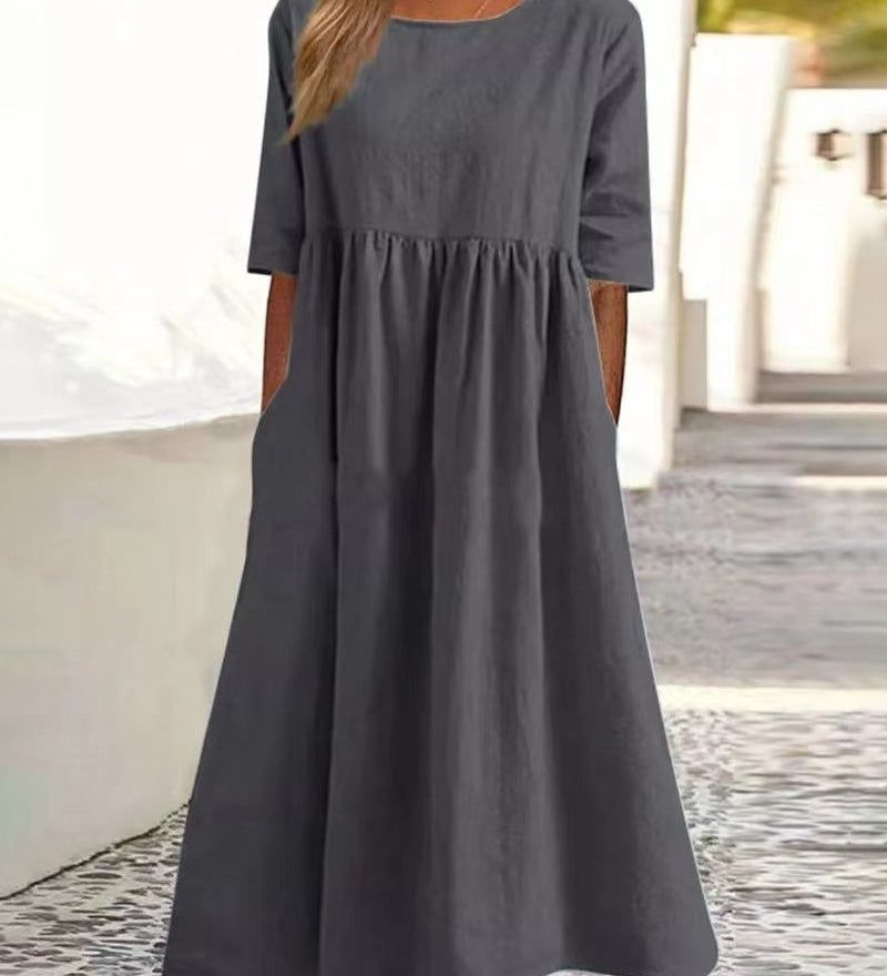 Robe unie en coton lin