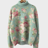 Pull col roulé vert d'eau à roses — Sophie, LucieSaint-Tropez
