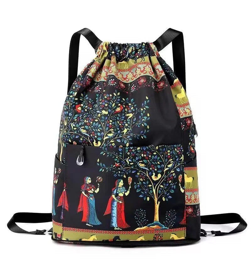 Sac à bandoulière avec cordon de serrage de style ethnique