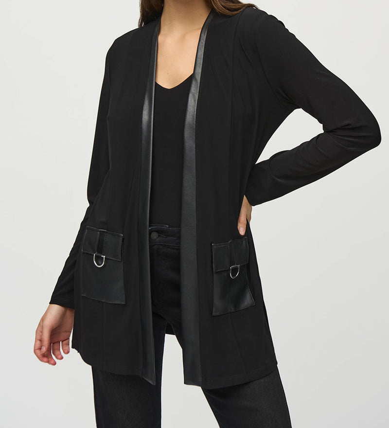 Manteau à poches en patchwork de couleur unie tendance