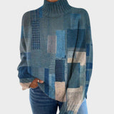 Pull col roulé patchwork bleu denim — Apolline, LucieSaint-Tropez