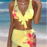 Bikini À Imprimé Pétales Avec Style Jupe Deux-Pièces