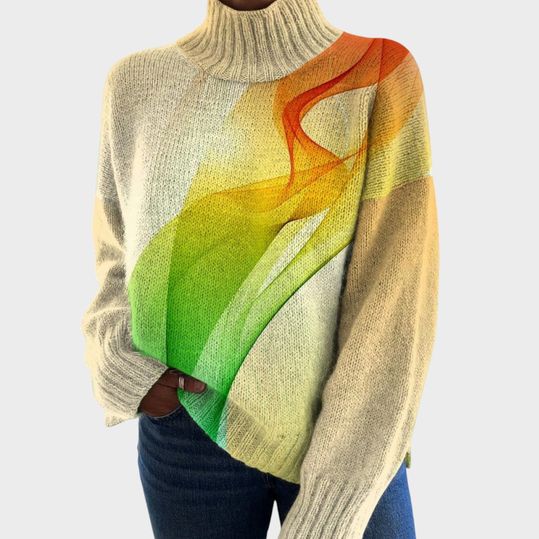 Pull col roulé crème à vague arc-en-ciel — Eugénie, LucieSaint-Tropez