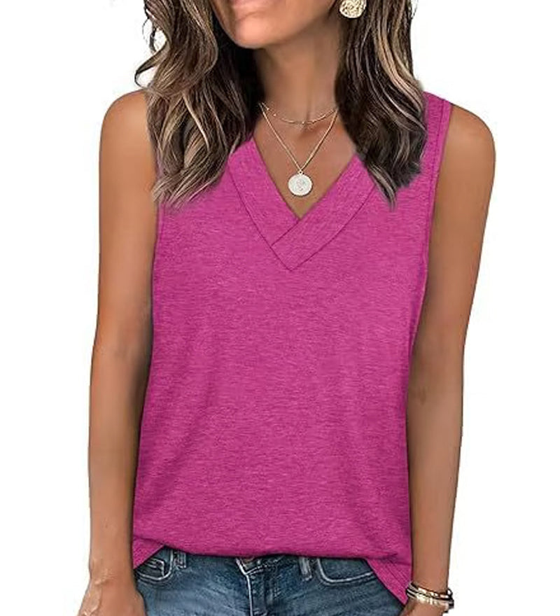 Débardeur T-Shirt Femme Sans Manches Col V Amincissant Coupe Décontractée