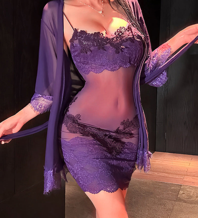 Set De Chemise De Nuit Unie À Volants