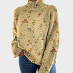 Pull col roulé beige à fleurs des champs — Agathe, LucieSaint-Tropez