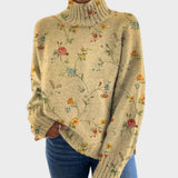 Pull col roulé beige à fleurs des champs — Agathe, LucieSaint-Tropez