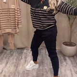 Ensemble Deux Pièces Décontracté Pantalon De Sport Rayé À La Cheville