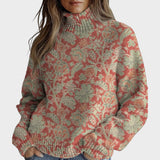 Pull col roulé corail à motif damassé — Constance, LucieSaint-Tropez