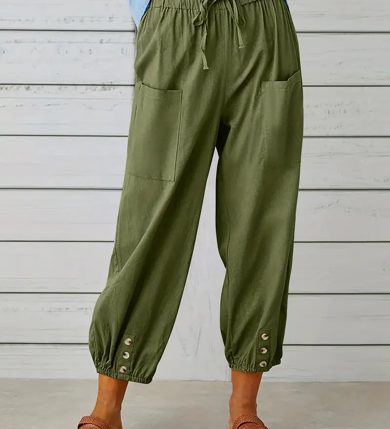 Luciane | Pantalon à cordon et boutons pour femme
