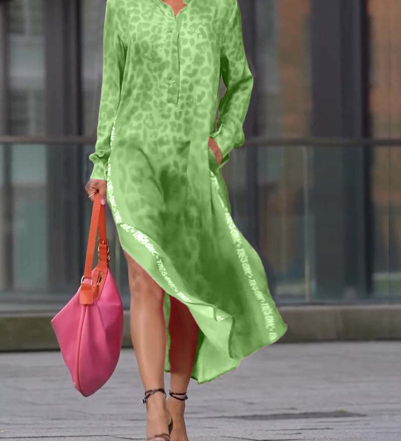 Robe Manches Longues Imprimé Léopard Fente