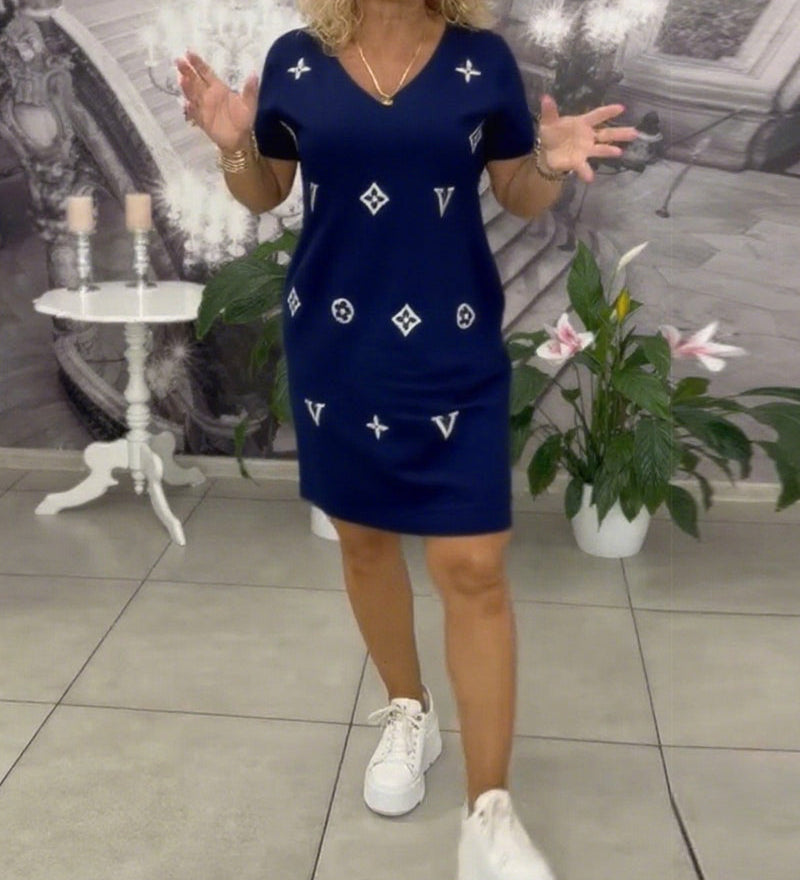 Robe Mode Col En V Manches Courtes