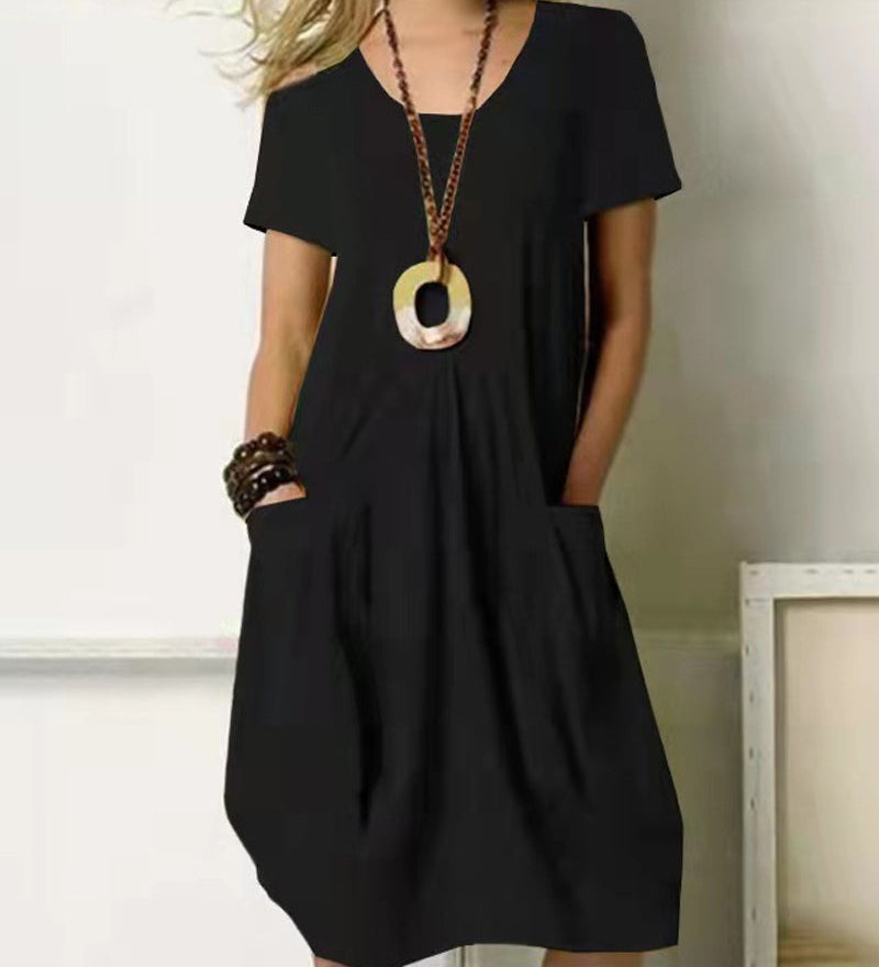 Robe unie col rond manches courtes