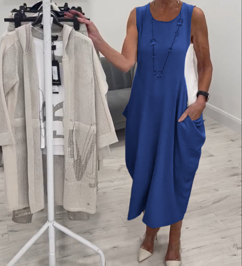 Robe patchwork de poche sans manches à la mode