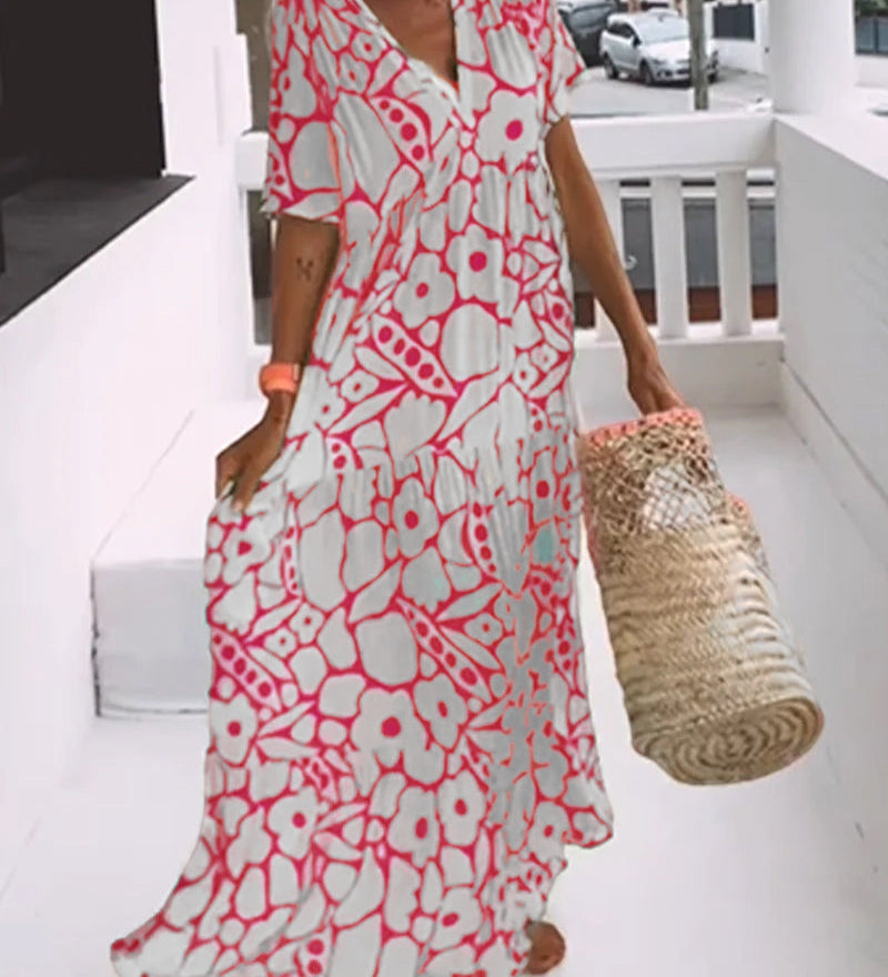 Robe ample imprimée à col en V